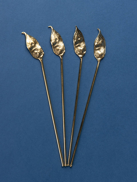 Pea Pod Leaf Cocktail Stirrer - Set of 4 - House of Roya