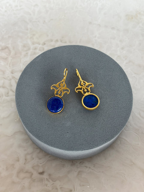 Rear View of Advika Sterling Silver Gold Plated Bezel Set Lapiz Lazuli Earring