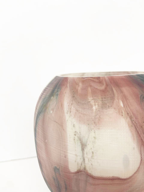 Close Up Shot of Small Ebb & Flow Handblown Marble Vase in Mute Pink & White