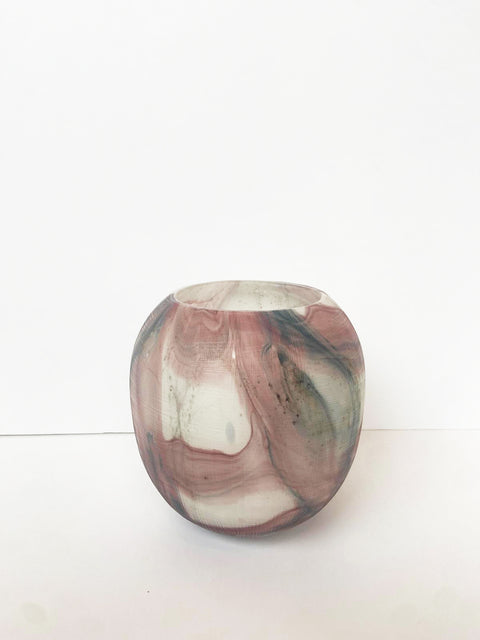 Mute Pink & White Tone Ebb & Flow Handblown Marble Small Vase 