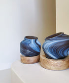 Deep Smoke Vase with a Wood Base  - Large - House of Roya