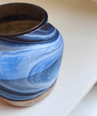 Deep Smoke Vase with a Wood Base  - Large - House of Roya