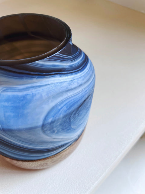Deep Smoke Vase with a Wood Base  - Large - House of Roya