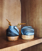 Deep Smoke Vase with a Wood Base  - Large - House of Roya