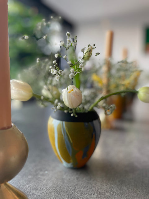 Votive with Fluid Motion - Black Yellow - House of Roya