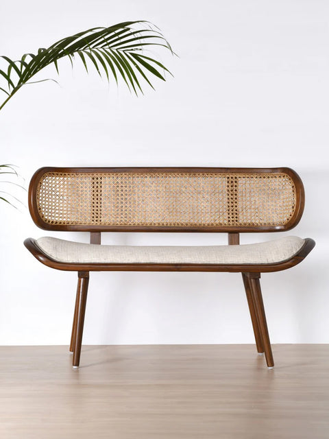 Lifestyle shot of Brown Amaya Teak & Cane Wood Bench 