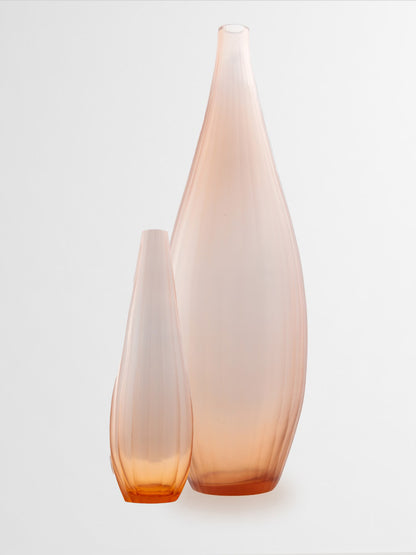 Tall Balloon Peach Vase with Wide Cut Stripes