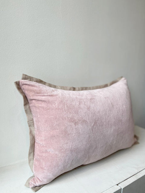 Pink Velvet with Taupe Flange Cushion Cover