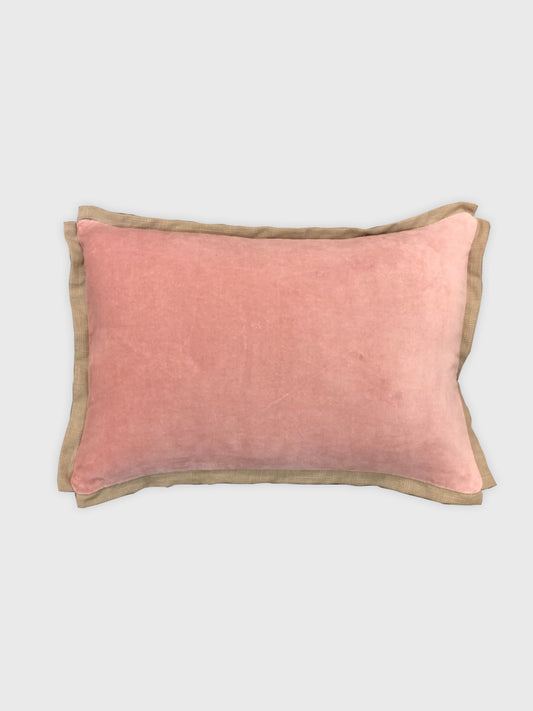 Pink Velvet with Taupe Flange Cushion Cover