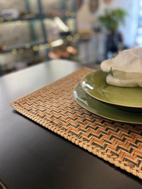 Orange & Natural Bamboo Placemats - House of Roya