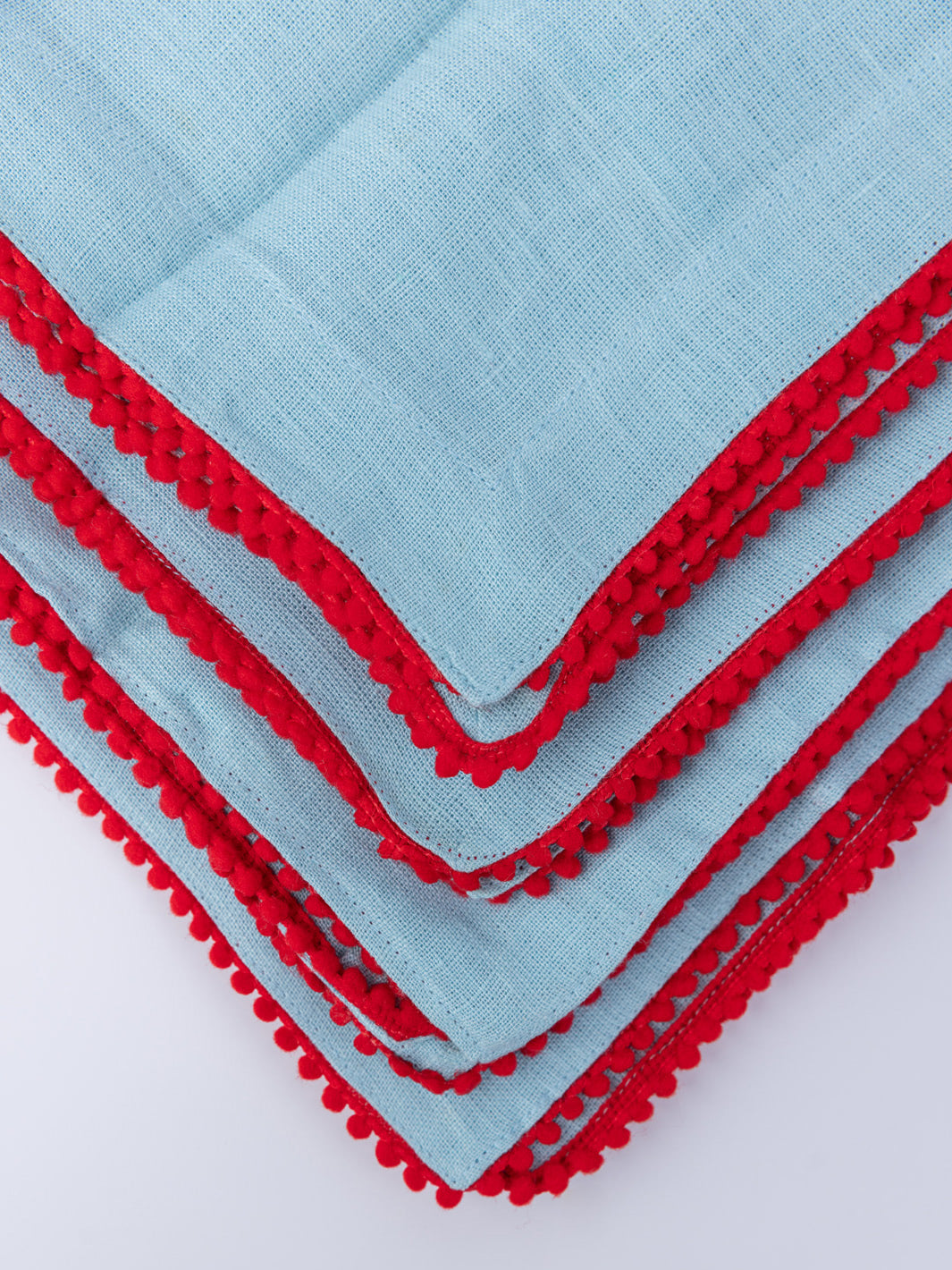 Blue Carmel Red Pom Pom Napkins - Set of 4