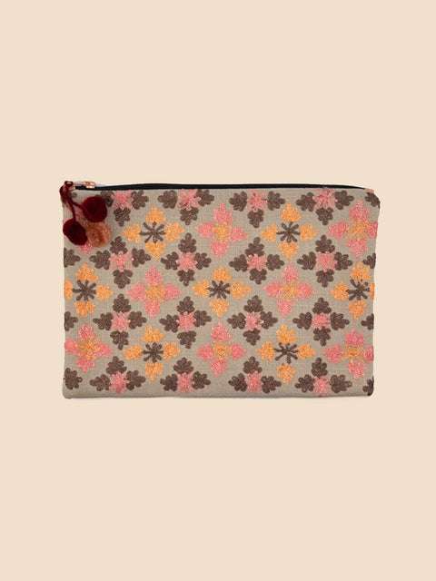 Coral Pink Embroidered Clutch - House of Roya