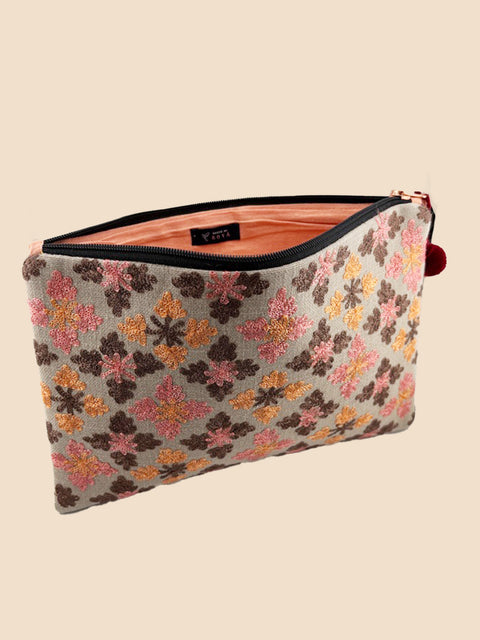 Coral Pink Embroidered Clutch - House of Roya