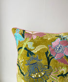 Floral Velvet Embroided - Green with Pink Flowers - House of Roya