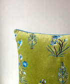 Floral Velvet Embroidered - Green with Blue Flowers - House of Roya