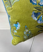Floral Velvet Embroidered - Green with Blue Flowers - House of Roya