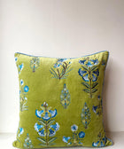 Floral Velvet Embroidered - Green with Blue Flowers - House of Roya