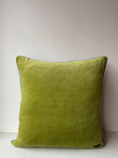 Floral Velvet Embroidered - Green with Blue Flowers - House of Roya