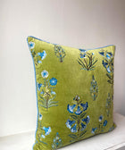 Floral Velvet Embroidered - Green with Blue Flowers - House of Roya