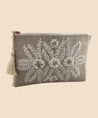 Latte Grey Embroidered Clutch - House of Roya