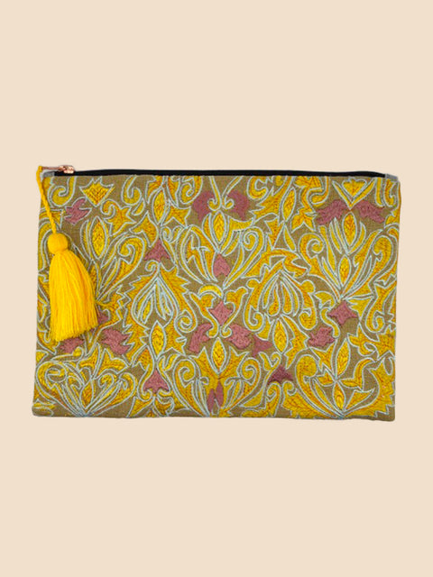 Sunshine Yellow Embriodered Clutch - House of Roya