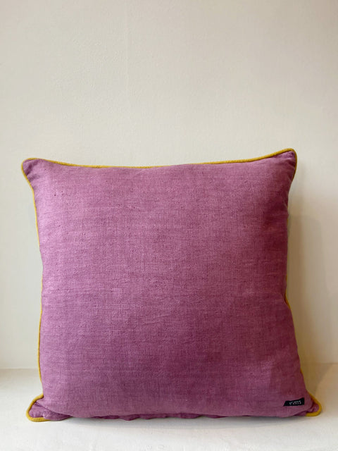 Floral Linen - Green with Purple Flowers Cushion Cover - House of Roya