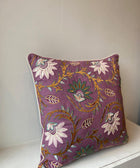 Floral Linen - Purple with Green Flowers Cushion Cover - House of Roya