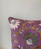 Floral Linen - Purple with Green Flowers Cushion Cover - House of Roya
