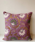 Floral Linen - Purple with Green Flowers Cushion Cover - House of Roya