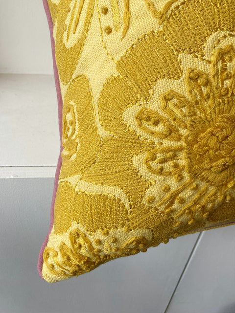 Golden Blossom with Mauve Piping Cushion Cover - House of Roya