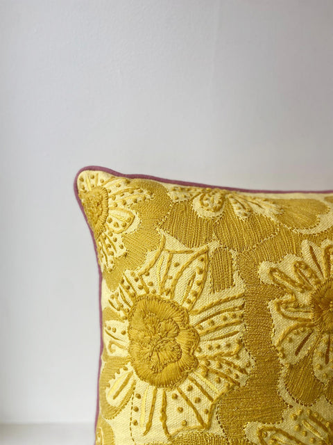 Golden Blossom with Mauve Piping Cushion Cover - House of Roya
