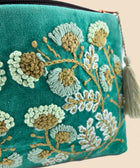 Jade Green Velvet Embroidered Clutch - House of Roya