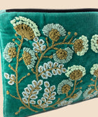 Jade Green Velvet Embroidered Clutch - House of Roya