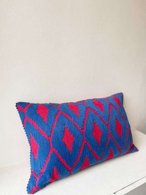 Red and Blue Diamond Geometric Pattern  Cushion Cover - House of Roya