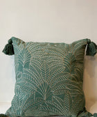 Forest Green Palm Leaf Pattern Cushion Cover - House of Roya