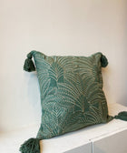 Forest Green Palm Leaf Pattern Cushion Cover - House of Roya