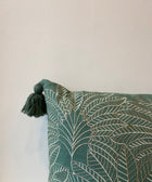 Forest Green Palm Leaf Pattern Cushion Cover - House of Roya