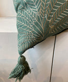 Forest Green Palm Leaf Pattern Cushion Cover - House of Roya
