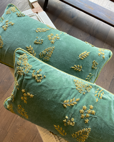 Green & Yellow Velvet Cushion Cover - House of Roya