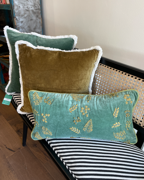 Green & Yellow Velvet Cushion Cover - House of Roya