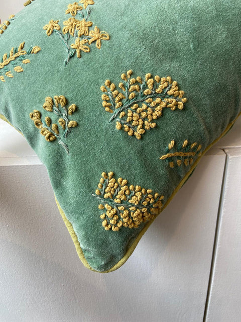 Green & Yellow Velvet Cushion Cover - House of Roya