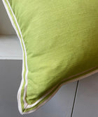Lime Green Linen with Twill Ribbon Cushion Cover - House of Roya
