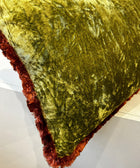 Moss Green Velvet with Copper Fringe Cushion Cover - House of Roya