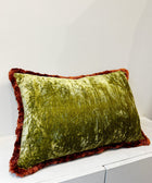Moss Green Velvet with Copper Fringe Cushion Cover - House of Roya