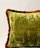 Moss Green Velvet with Copper Fringe Cushion Cover - House of Roya