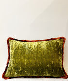 Moss Green Velvet with Copper Fringe Cushion Cover - House of Roya