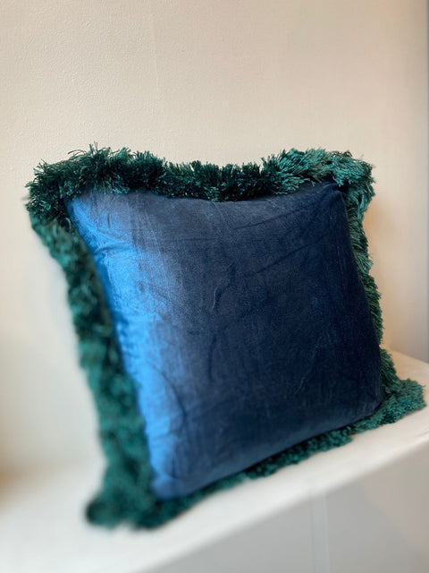 Luxury Fringe Velvet Cushion Cover - Blue - House of Roya