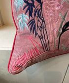 Pink Bamboo Scene Embroided Cushion Cover - House of Roya