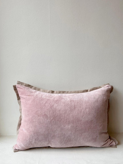Pink Velvet with Taupe Flange Cushion Cover - House of Roya