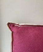 Red Linen with Twill Ribbon Cushion Cover - House of Roya
